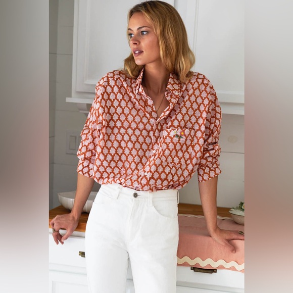 Emerson Fry Orange and White Patterned Blouse - Picture 8 of 16